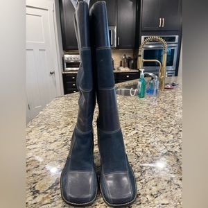 Blue leather and suede boots